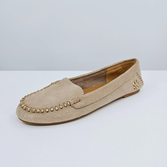 Jack Rogers Millie Leather Moccasin Loafers 6.5 M Sparkle Metallic Gold Flats - Picture 1 of 13